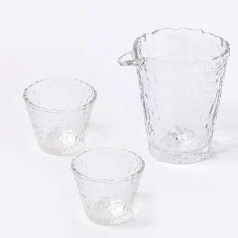 Glass Sake Carafe & 2 Cup Set