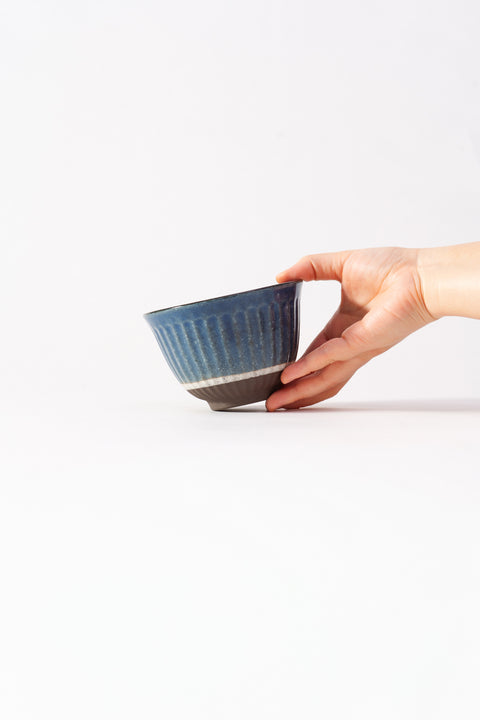 Mino Ware Black Soil Tokusa Rice Bowl