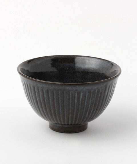 Mino Ware Black Soil Rice Bowl Tokusa Motif Large